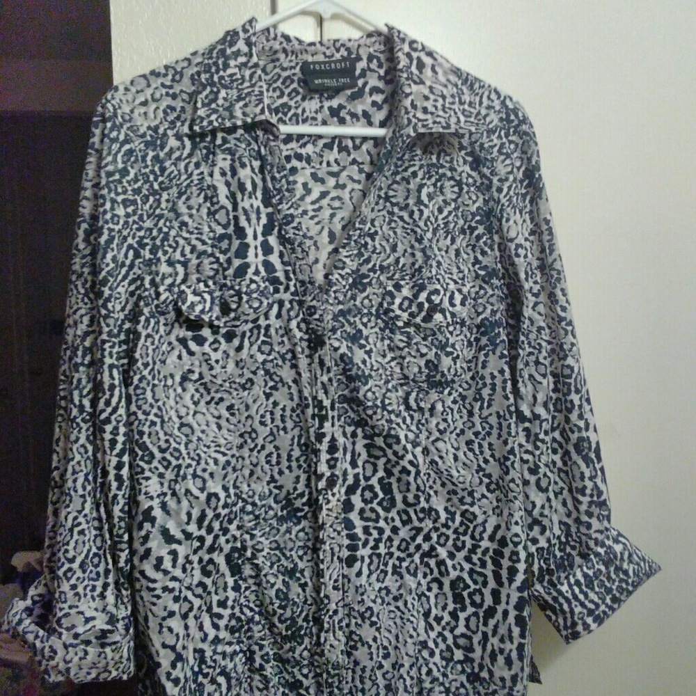 Animal Print Blouse, Pockets, Low Cut